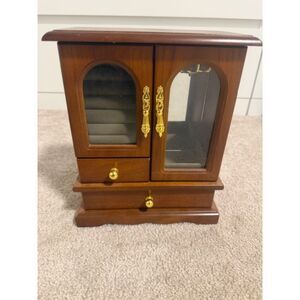 Wood Jewelry Armoire with Glass Doors | Jewelry box storage organizer